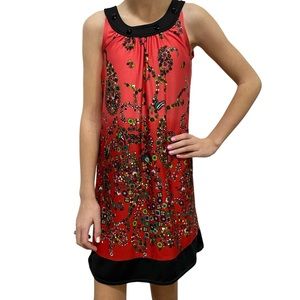 SELF ESTEEM Dress Shift Style Size 10/12 Ombre Red Black Floral Sleeveless